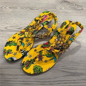 Betsey Johnson Mark Mahoney Tattoo Yellow Graphic Sandal